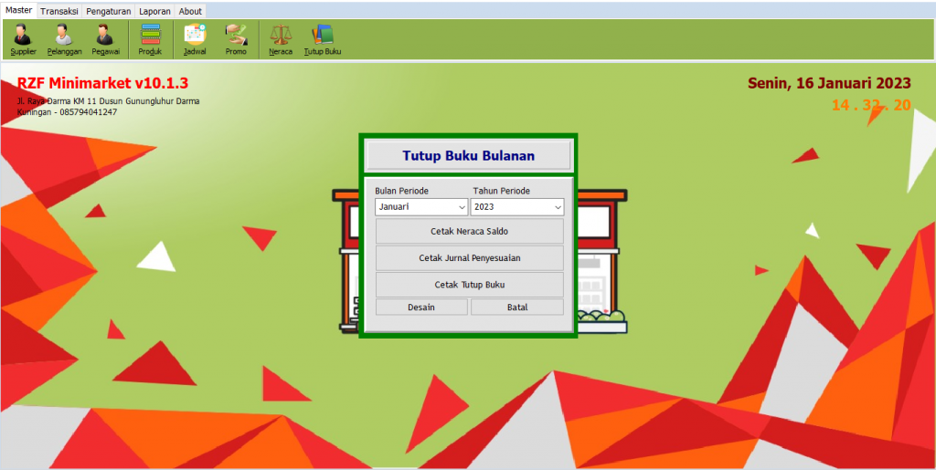 Tampilan Menu Tutup Buku