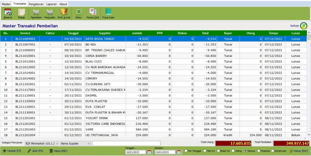 Tampilan Menu Pembelian