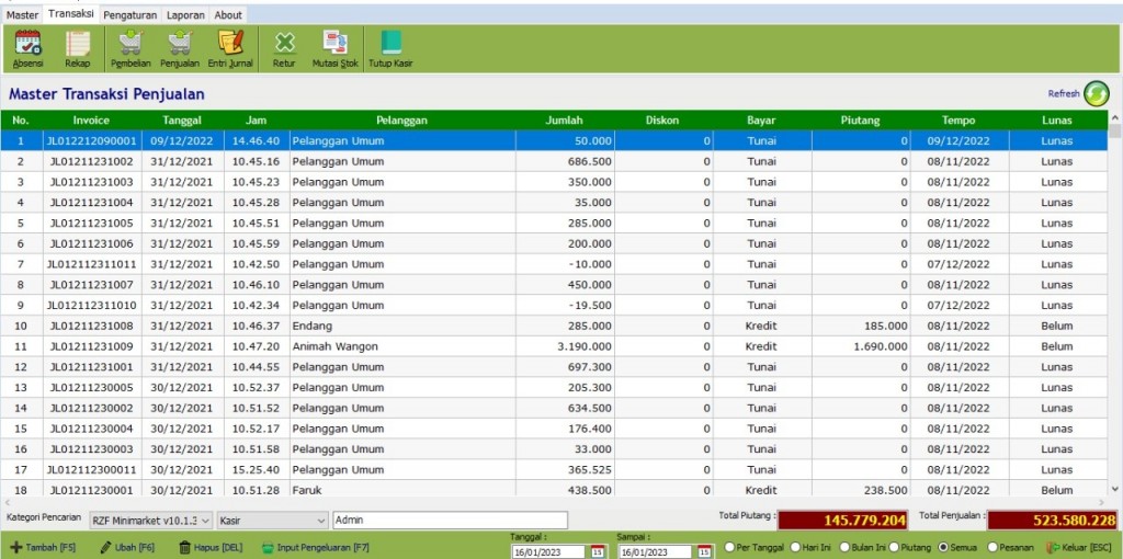 Tampilan Menu Penjualan