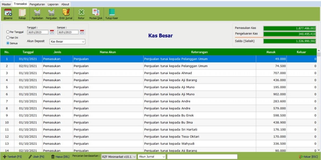 Tampilan Menu Entri Jurnal
