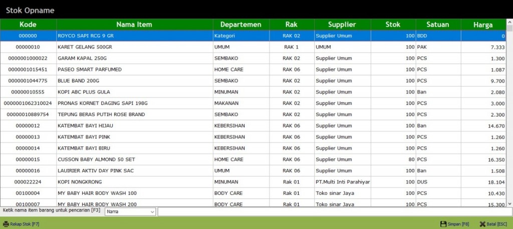 Tampilan Menu Stok Opname