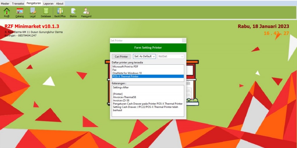 Tampilan Setting Printer