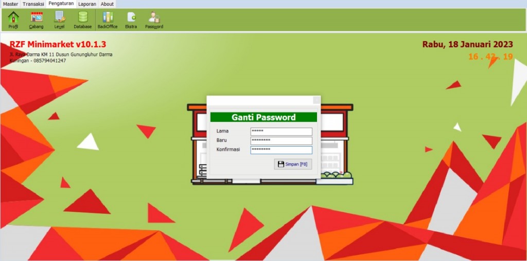 Tampilan Menu Ganti Password